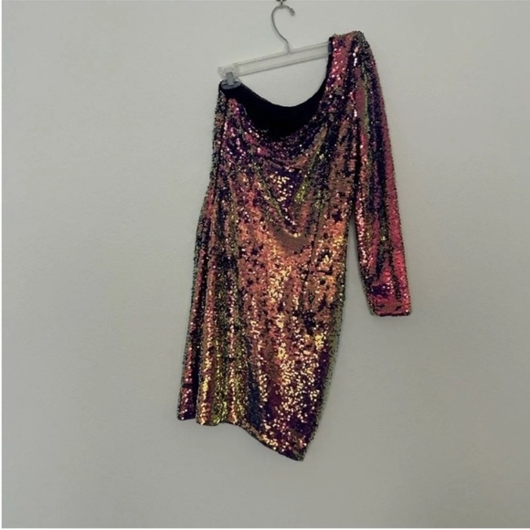 Aidan Mattox Iridescent Sequin One Shoulder Mini Cocktail Dress NWT - Picture 7 of 10